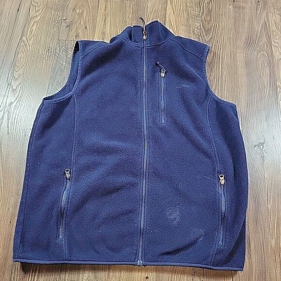 LL Bean Fleece Vest Mens 2XL Blue Full Zip Outdoor Pockets *Flaws* - Picture 1 of 7